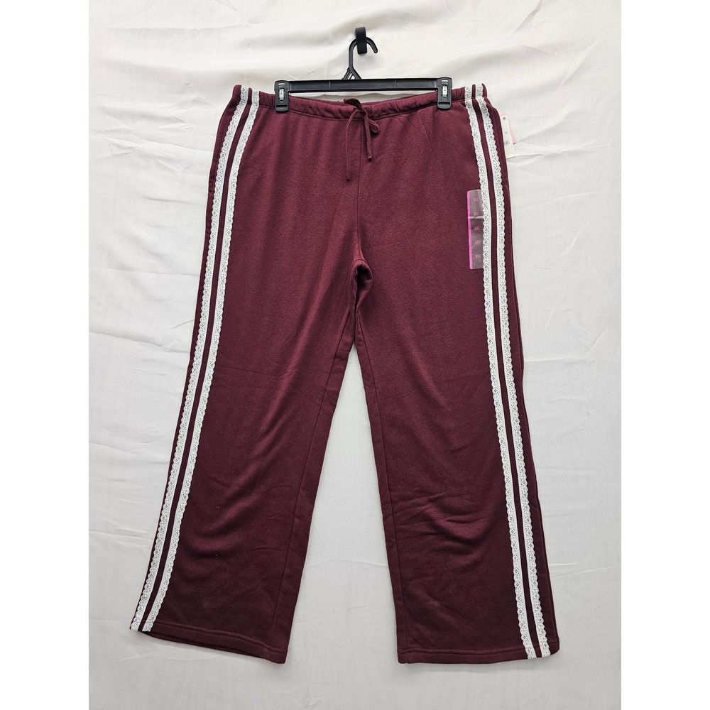 Zoe + Liv Womens Lace Trim Sweatpants Burgundy Cotton Blend Athletic Size XXL